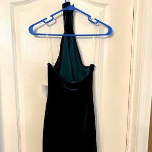 Green velvet fitted knee length dress